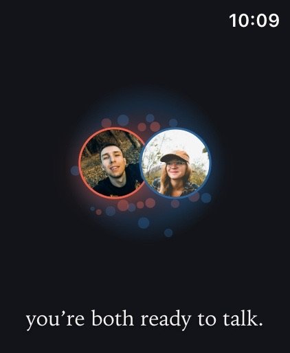 Two partner photos glowing side by side: “you're both ready to talk”.